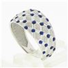 Image 6 : 14k White Gold Royal Blue Enamel Dot Tufted Grid w/ Dual Finish Wide Band Ring