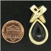 Image 4 : 14k Solid Yellow Gold Pear Shaped Cabochon Bezel Black Onyx Teardrop "X" Pendant