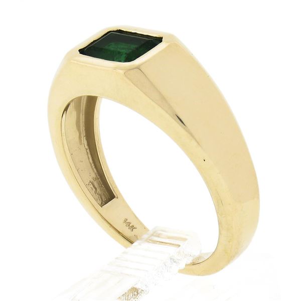 Unisex NEW 14k Yellow Gold .64 ctw Sideways Bezel Set Green Emerald Solitaire Ri