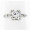 Image 1 : Vintage Platinum 1.50 ctw Round Solitaire w/ Baguette Diamond Engagement Ring