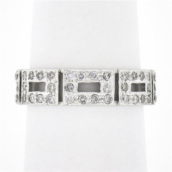 14k White Gold 0.87 ctw Pave Set Diamond Open Rectangular Near Eternity Band Rin