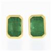 Image 1 : 14k Yellow Gold 1.30 ctw Emerald Cut Bezel Set Green Emerald Classic Stud Earrin