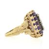 Image 5 : Vintage 18k Gold Repousse Amethyst & Diamond Old English Letter Cocktail Ring