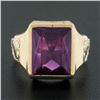 Image 2 : Antique 10k Gold Rectangular Bezel Set Purple Stone Solitaire Hand Engraved Ring