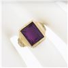 Image 3 : Antique 10k Gold Rectangular Bezel Set Purple Stone Solitaire Hand Engraved Ring