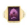 Image 4 : Antique 10k Gold Rectangular Bezel Set Purple Stone Solitaire Hand Engraved Ring