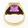 Image 6 : Antique 10k Gold Rectangular Bezel Set Purple Stone Solitaire Hand Engraved Ring