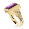 Image 7 : Antique 10k Gold Rectangular Bezel Set Purple Stone Solitaire Hand Engraved Ring