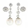 Image 5 : Vintage 14k White Gold 0.72 ctw Round Diamond & 7.5mm Pearl Drop Dangle Earrings