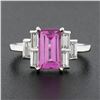Image 2 : NEW Platinum 2.76 ctw GIA Emerald Step Cut Pink Sapphire & Diamond Engagement Ri