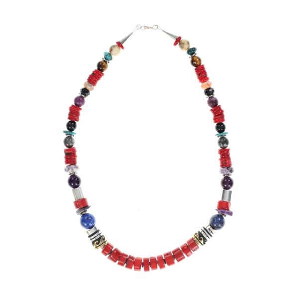 Navajo T&R Singer Multistone Barrel Bead Necklace