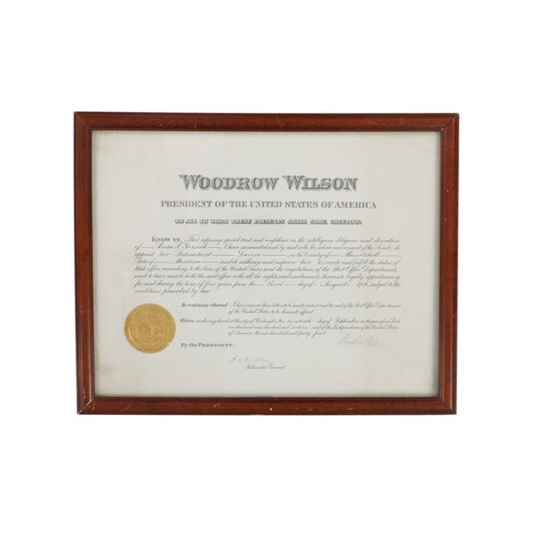 1916 Woodrow Wilson Presidential Appointment Cert.