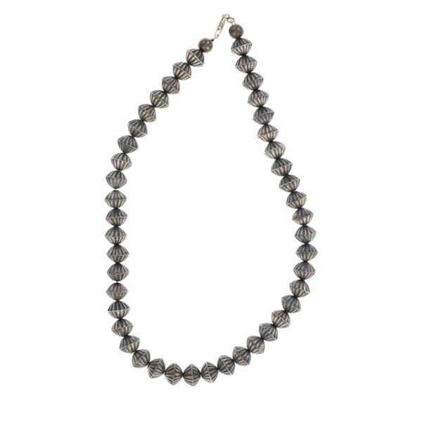 Navajo Sterling Silver Repousse Beaded Necklace