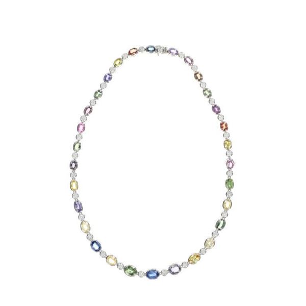 GIA NO HEAT Montana Sapphire Diamond Necklace