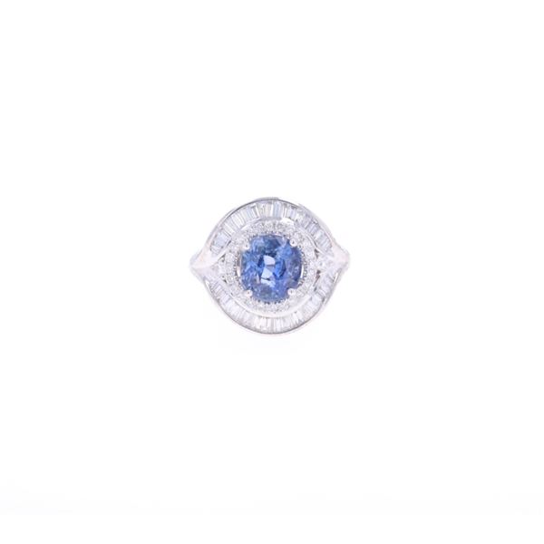 GGA Platinum, 4.08 CTW Sapphire & Diamond Ring