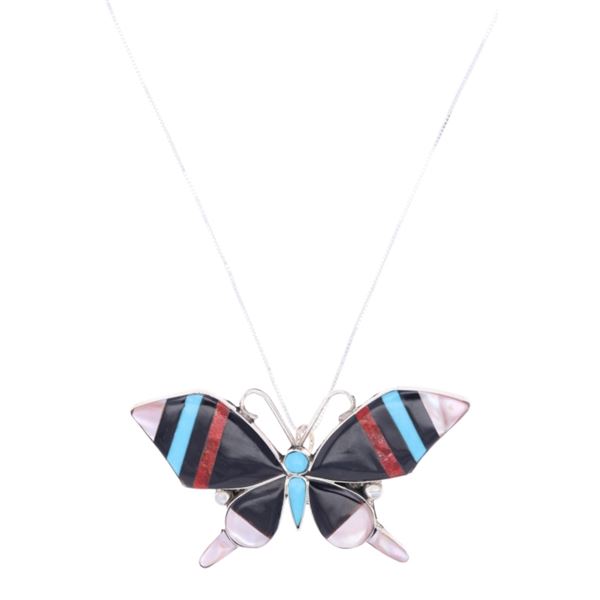 Zuni A Ahiyite Multistone Inlay Butterfly Necklace