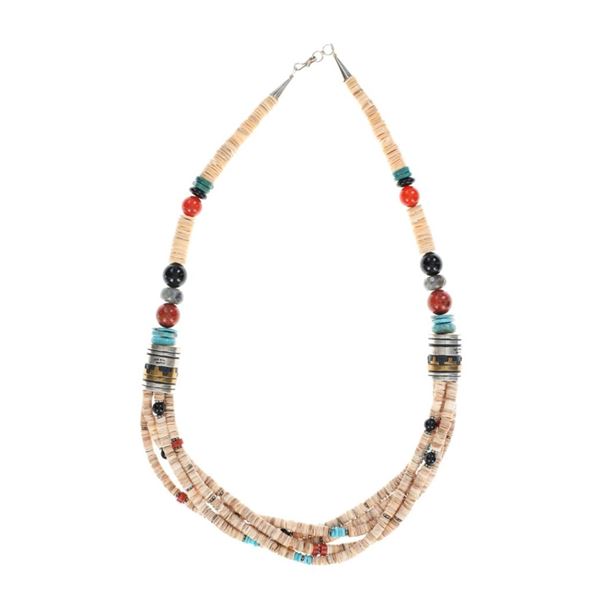 Navajo T & R Singer Silver Multistone Necklace