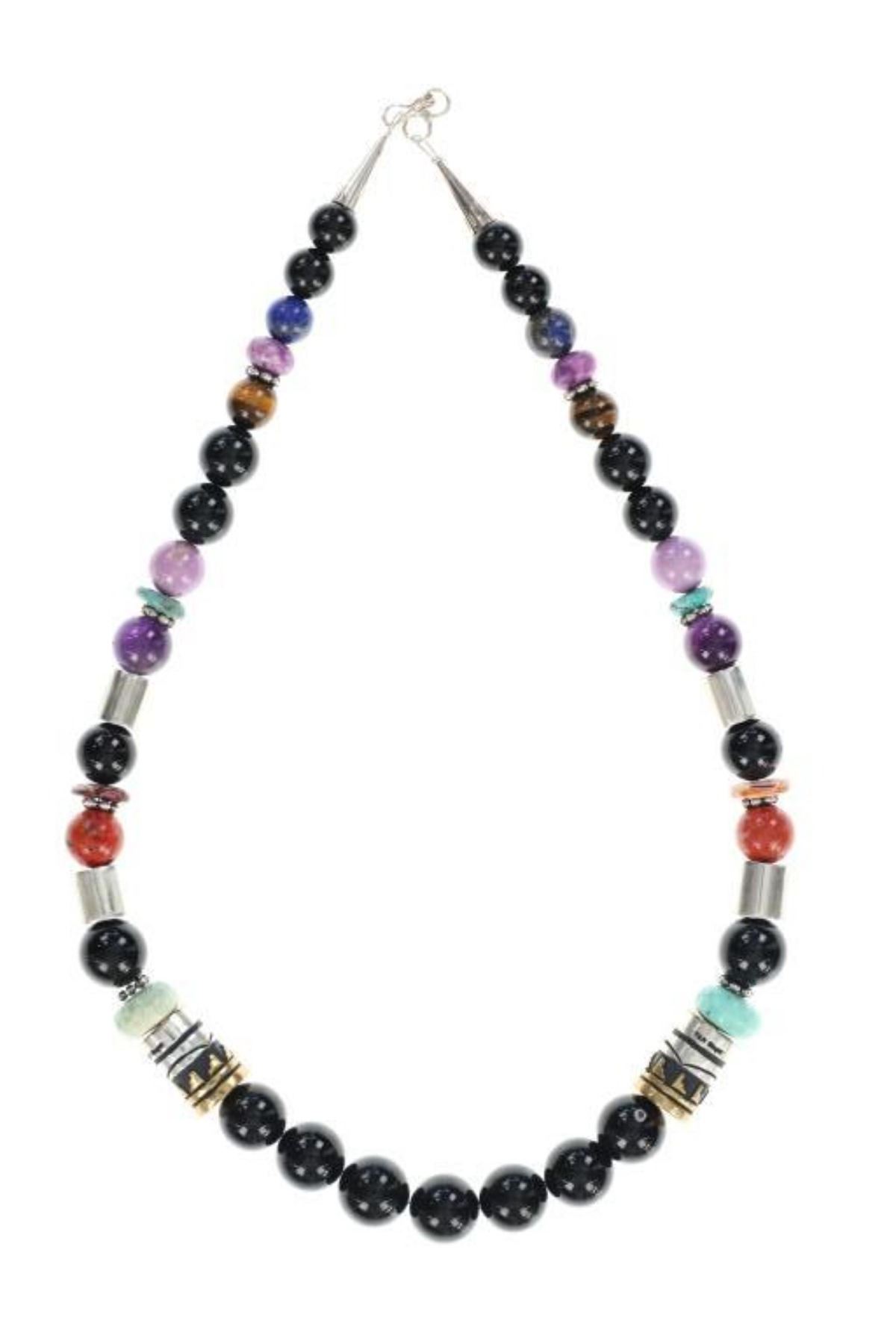 Navajo T & R Singer Silver Multistone Necklace