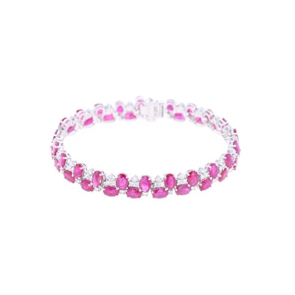 GGA Rare Burmese Ruby, Platinum & Diamond Bracelet