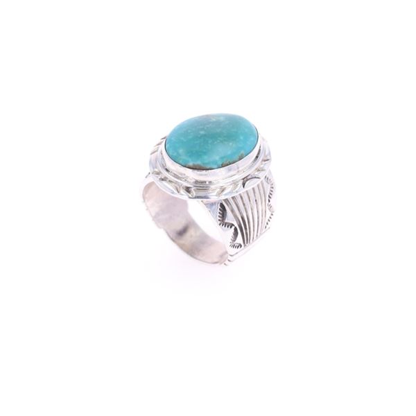 Navajo W. Denetdale Silver Blue Gem Turquoise Ring