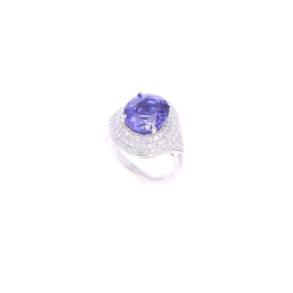 8.74ct GIA Tanzanite VS2 Diamond & Platinum Ring