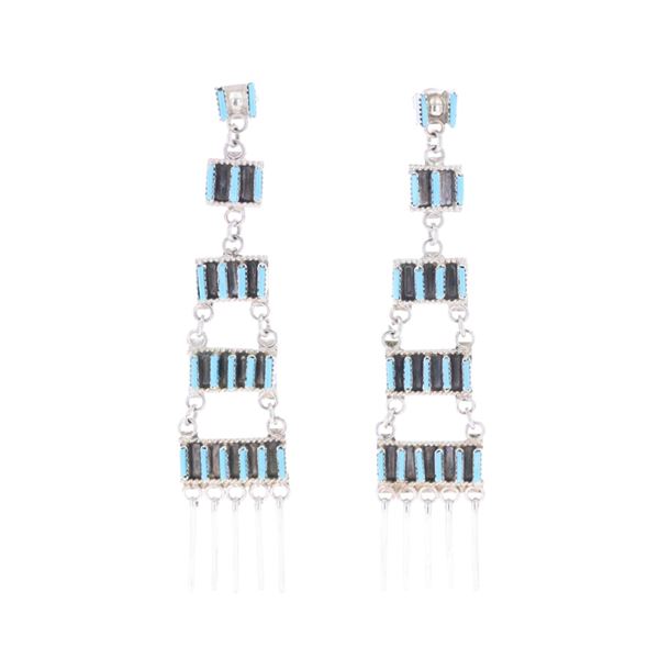 Navajo Sterling Silver P. Point Turquoise Earrings