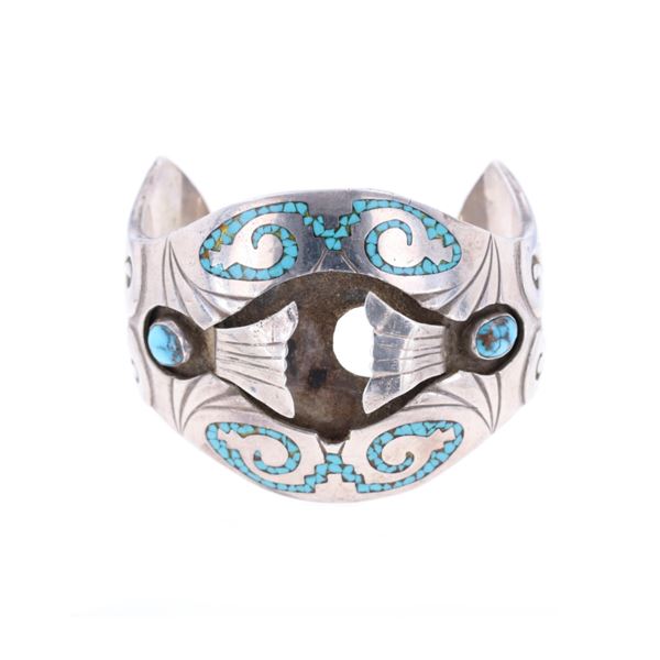 Zuni P. Leekity Silver Chipped Turquoise Watchband