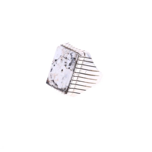 Navajo Abeita Silver White Buffalo Turquoise Ring