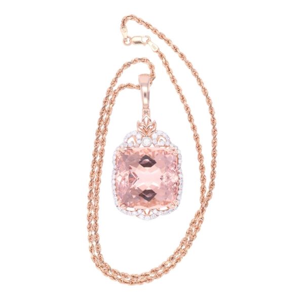 48.93ct Morganite Diamond & 14k Rose Gold Necklace