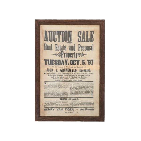Ca. 1897 Real Estate & Property Auction Sign