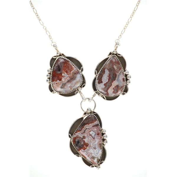 Navajo BB Tsosie Silver Crazy Lace Agate Necklace