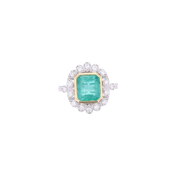 3.20ct Emerald VS2 Diamond & 18k White Gold Ring