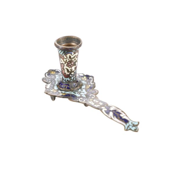 French Enamelware Inlay Bedside Candlestick Holder