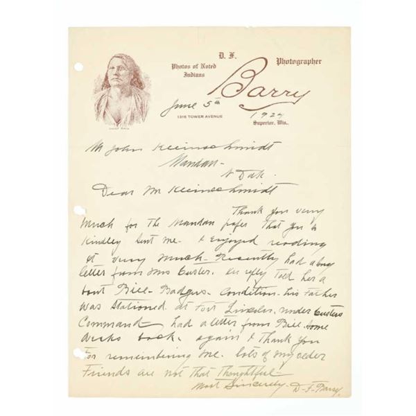 D.F Barry (1854-1934) ALS to John Kleinschmidt '24