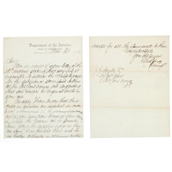 Ca. 1874 Rare Commissioner Indian Affairs Letter