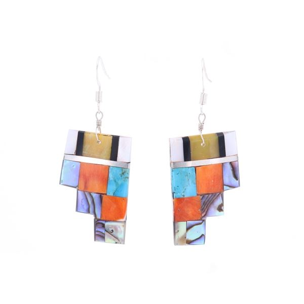 Santo Domingo Pueblo Rosetta Inlaid Mosaic Earring