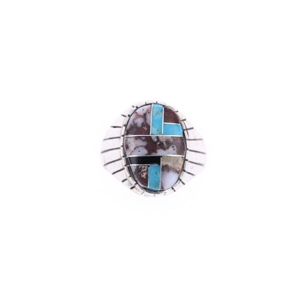 Navajo R. Abeita Sterling Silver Mosaic Inlay Ring