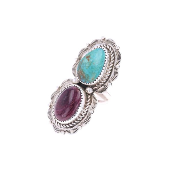 Navajo AR YAZ Silver Spiny Oyster Turquoise Ring