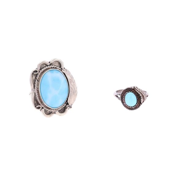 Navajo Sterling Silver Larimar & Turquoise Rings