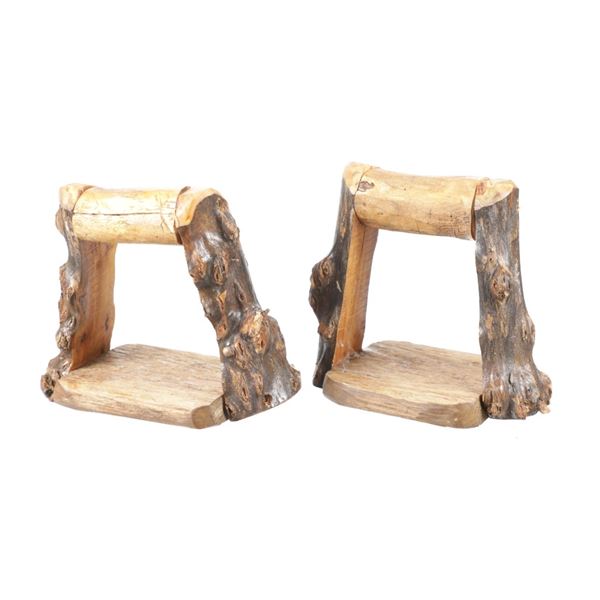Ca. 20th C. Custom Juniper Wooden Stirrups