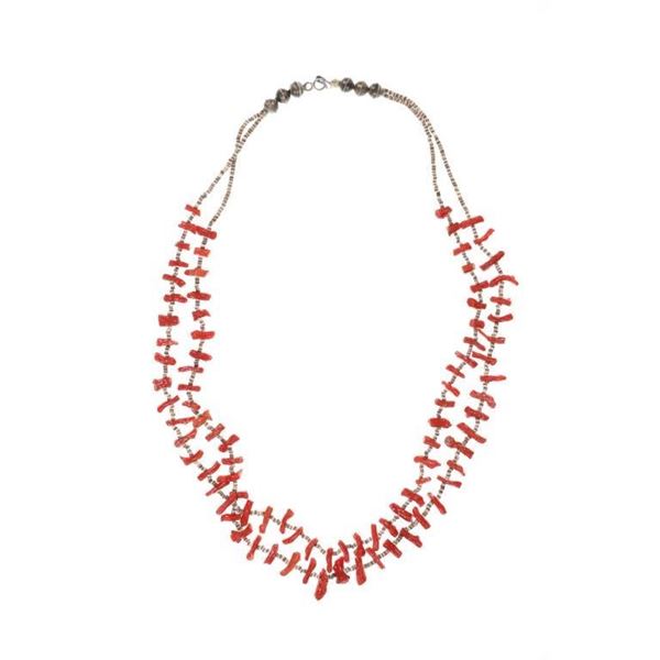 Navajo Natural Red Branch Coral Heishi Necklace