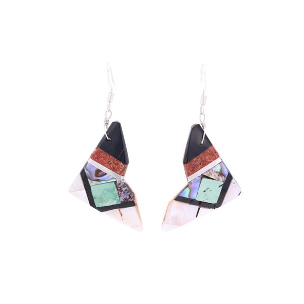 Santo Domingo Pueblo Rosetta Inlaid Dangle Earring