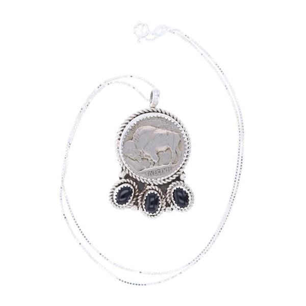 Navajo R. Sam Silver Buffalo Nickel Jet Necklace