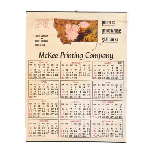 McKee Printing Co Advertisement Calendar Butte, MT