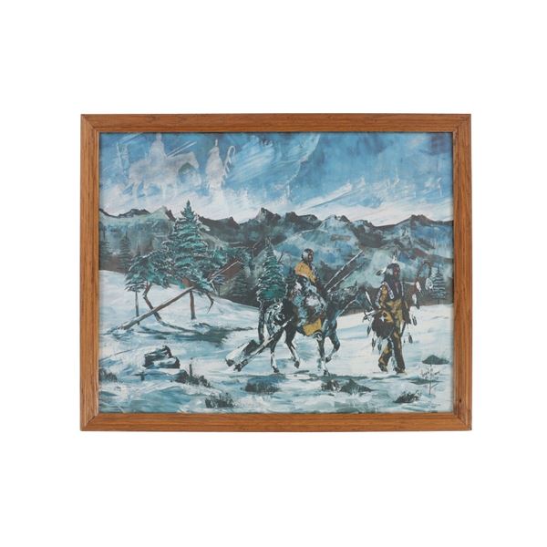 Lakota Artist Lorenzo Black Lance Print c. 1992