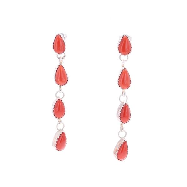 Navajo Sterling Silver Red Branch Coral Earrings