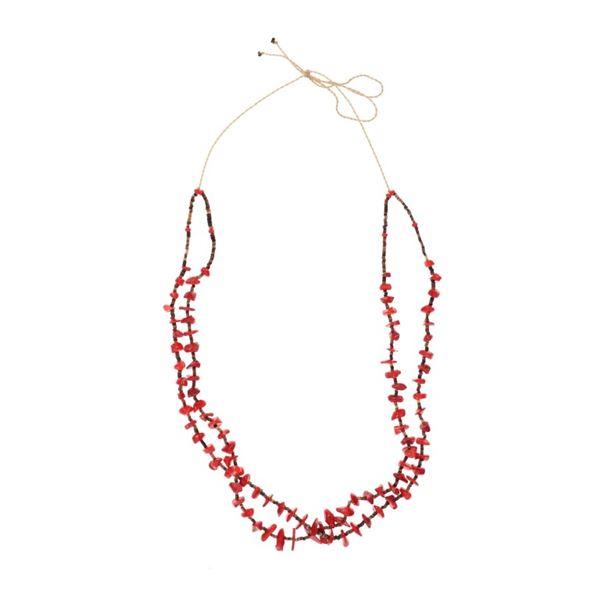 Santo Domingo Pueblo Branch Coral Heishi Necklace