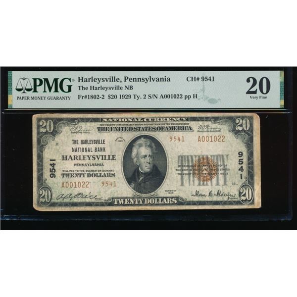 1929 $20 Harleysville PA National PMG 20