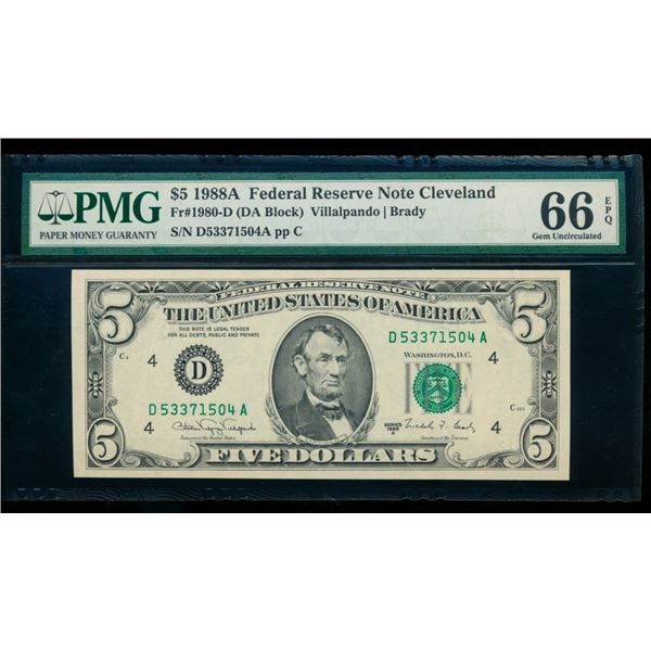 1988A $5 Cleveland FRN PMG 66EPQ