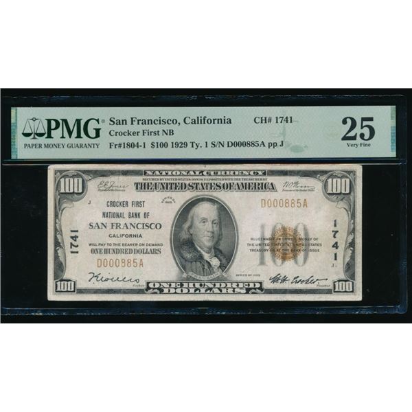 1929 $100 San Francisco CA National PMG 25